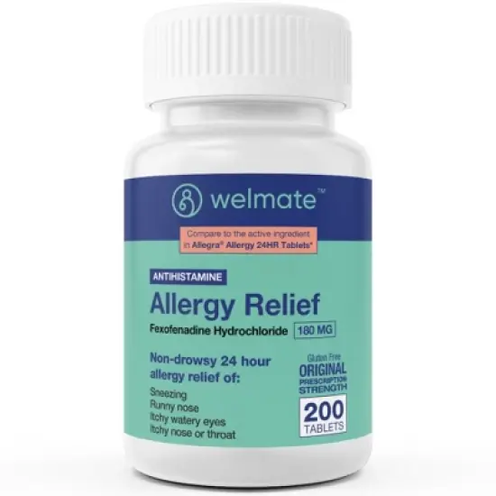 WELMATE 24 Hour Allergy Relief Tablets - Fexofenadine HCl 180mg 200ct image {6}