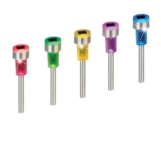 Collections Etc Set of 6 Solar Powered Color Changing Stainless Steel Pathlights 1.75 X 1.75 X 12.75 image {2}