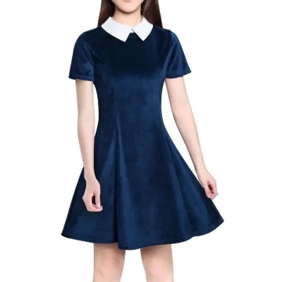 Allegra K Women's Contrast Doll Collar Short Sleeves Above Knee Flare Dress image {8}
