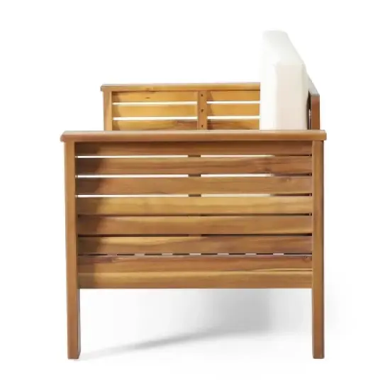 Christopher Knight 2pc Home Louver Outdoor Acacia Loveseat and Coffee Table Set with Cushions image {7}