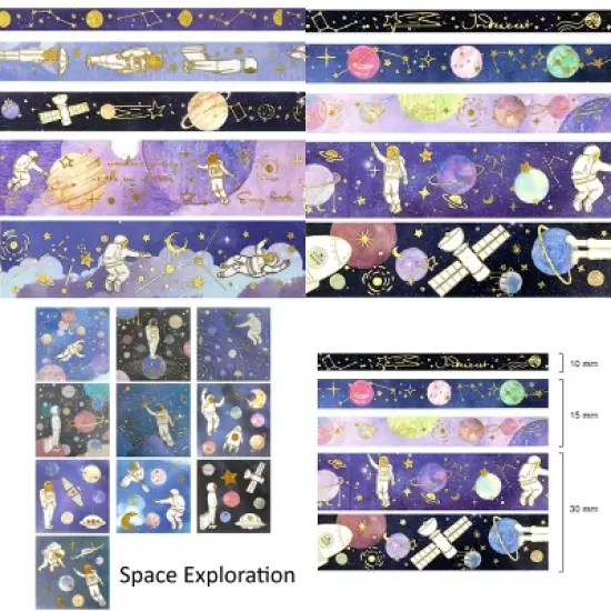 Wrapables Decorative Gold Foil Washi Tape and Sticker Set for Stationery, Diary, Card Making (10 Rolls & 10 Sheets) image {4}