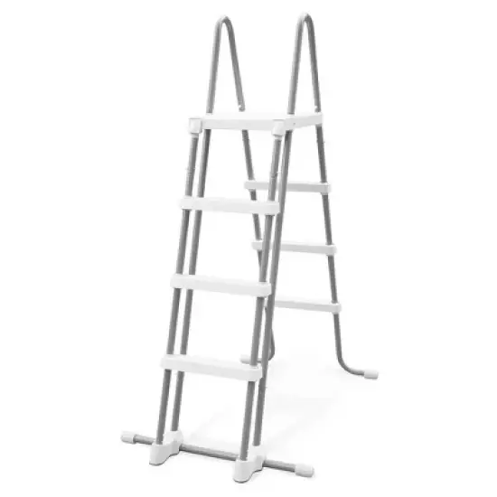 Intex High Impact Slip Resistance Steel Frame Above Ground Outdoor Swimming Pool Entry Step Ladder, Silver image {1}