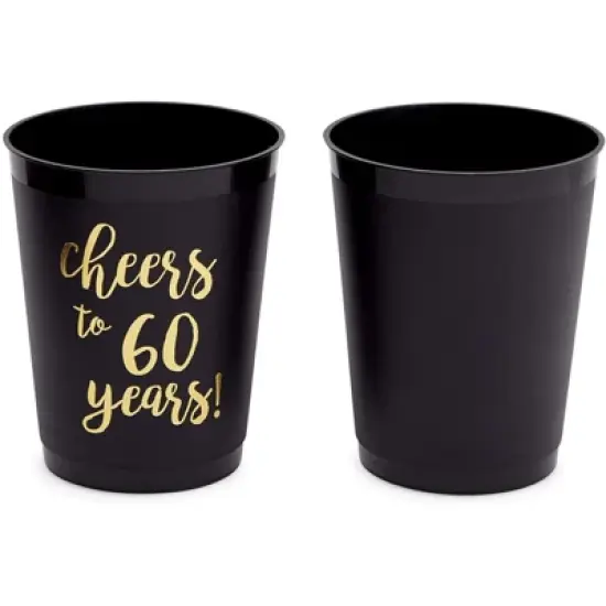 Sparkle and Bash 16 Pack 60th Birthday Party Decorations, Black Plastic Tumblers, Cheers to 60 Years Cups for Milestone, Anniversary (16 oz) image {4}