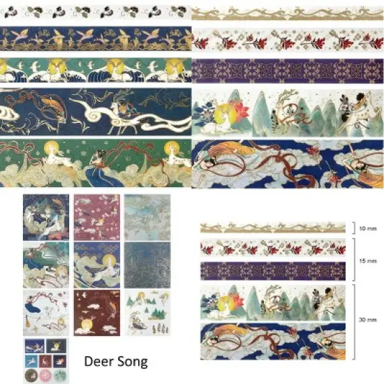 Wrapables Decorative Gold Foil Washi Tape and Sticker Set for Stationery, Diary, Card Making (10 Rolls & 10 Sheets) image {5}