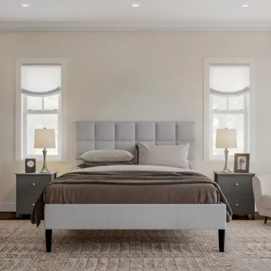 Hastings Home End Table with 2 Drawers and Silver Handles, Slate Gray image {2}