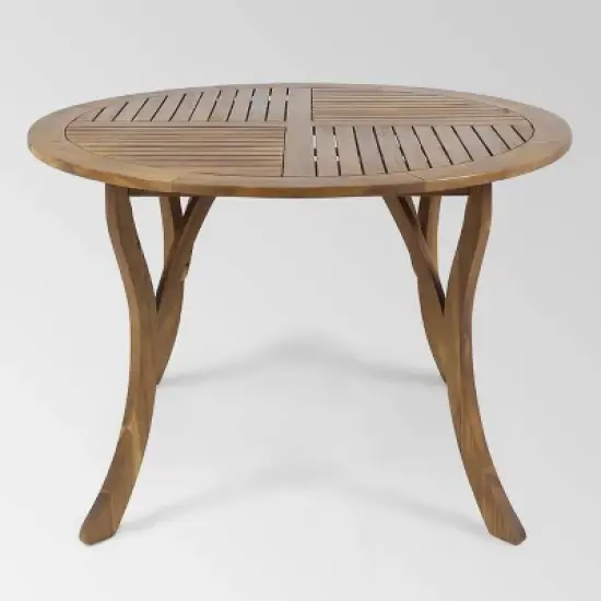 Wells 5 pc Acacia Wood Round Dining Set Teak Finish - Christopher Knight Home image {3}