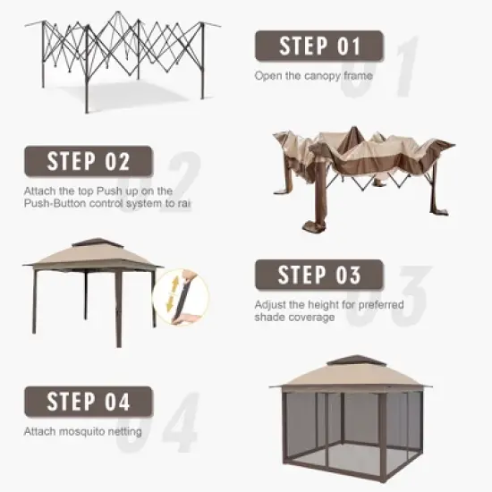 YARDSIGHT 11x11 Ft Pop Up Gazebo with Mosquito Netting, Portable Outdoor Canopy Tent for Patio, Garden, Backyard & Events image {5}
