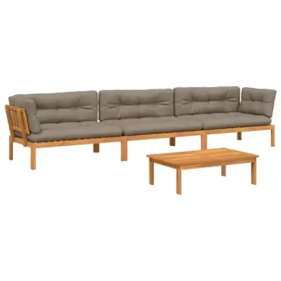vidaXL Pallet Sofa Set Set of 4 Taupe image {12}