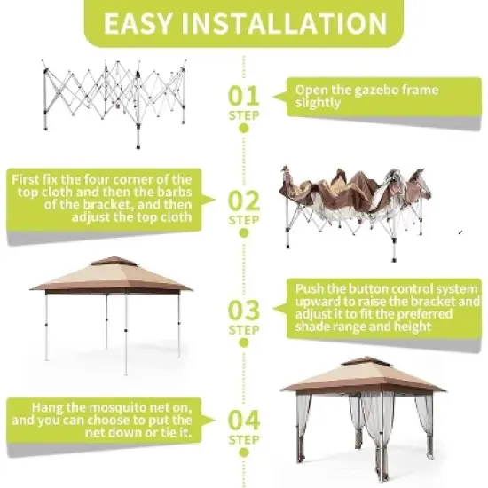 12x12 FT Waterproof Gazebo Tent with Double Roof & Mosquito Netting, Outdoor Canopy for Patio, Garden, Backyard, Easy Setup, Includes Carry Bag image {2}