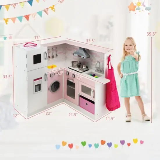 Costway Kids Corner Kitchen Play Set w/ Lifelike Sound & Sparkling Light Gift for Age 3+ image {2}