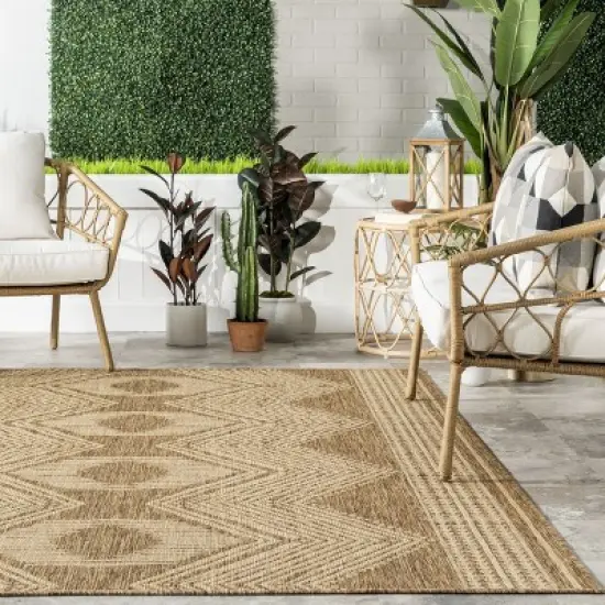 nuLOOM 10' x 12' Outdoor Geometric Area Rug, Stain Resistant, Weather Resistant, High Traffic, Patio, Balcony, Outside,&nbsp;Ranya Light Brown image {6}