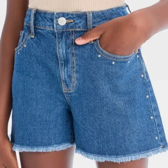 Girls' High-Rise A-Line Studded Denim Shorts - art class&trade; image {3}