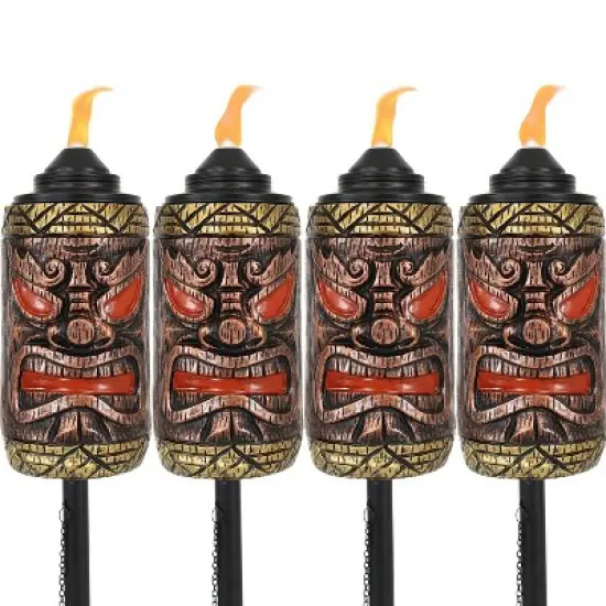 Sunnydaze Outdoor 3-in-1 Adjustable Height Tiki Face Patio and Lawn Torch Light Set image {11}