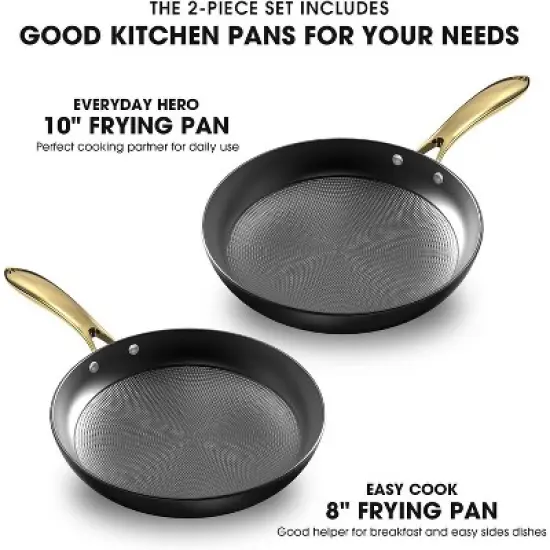 imarku Non Stick Frying Pans, Professional Cooking Utensils, 2 Pcs - 8 Inch & 10 Inch Frying Pans Nonstick, Honeycomb Long Lasting Pizza Pan Set image {5}