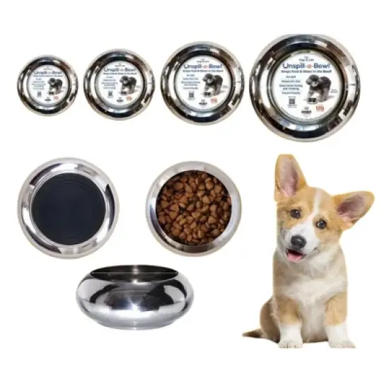 Unspill-a-Bowl&reg; Stainless Steel Dog Bowl - Paws Pattern | No Spill, Long Ears, Slow Feeding, & Travel Bowl image {3}