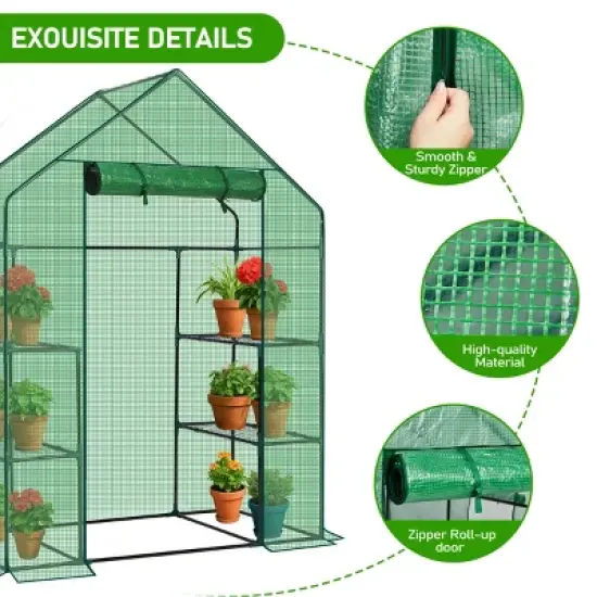 SEVOBAL Greenhouse Outdoor Durable PE Plant Green House for Frost Protection Shelf Clips Roll-up Zipper Door Walk-in for Planter, Green, 99"*37"*10" image {3}