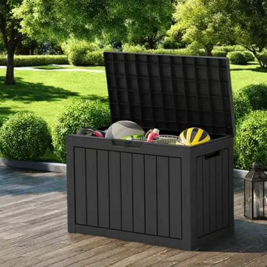 FURNIinspire Deck Boxes 45 Gallon Deck Box, Waterproof Storage Bin For Outdoor And Indoor, Storage Deck Box, All Weather Use, Black, 17&ldquo;*31&rdquo;*22&ldquo; image {1}