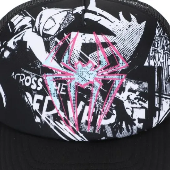 Spider-Man Pink Spidey Logo with Black-and-White Background Black Foam Trucker Hat image {2}