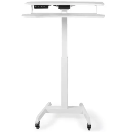 Cruizer Premier Electric Height Adjustable Mobile Podium with Keyboard Tray &ndash; White &ndash; Stand Steady image {6}