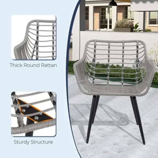 5-Piece Patio Bistro Set with Ottoman, Outdoor Wicker Furniture with Tempered Glass Table, Chairs and Footrests for Balcony, Porch, or Poolside image {11}