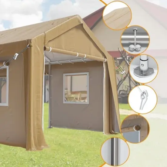 Garvee 12'x20' Carport Canopy-Heavy Duty Waterproof Portable Garage 4 Roll-up Doors & 4 Windows,for Car Truck Boat Storage image {3}