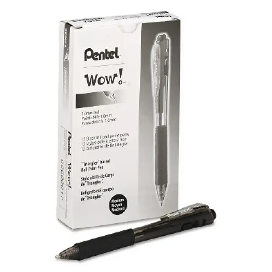 Pentel WOW! Retractable Ballpoint Pen 1mm Black Barrel/Ink Dozen BK440A image {1}