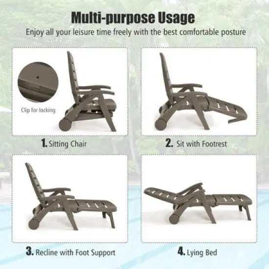 Costway Folding Chaise Lounge Chair 5-Position Adjustable Recliner Grey\Brown\Turquoise image {6}