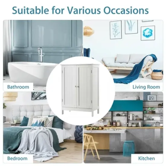 Costway Bathroom Floor Storage Cabinet Double Door Kitchen Cupboard Shoe Cabinet White image {5}