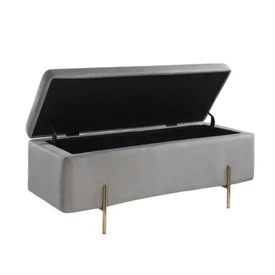 Simple Relax Velvet Storage Bench with Metal Legs in Gray image {2}