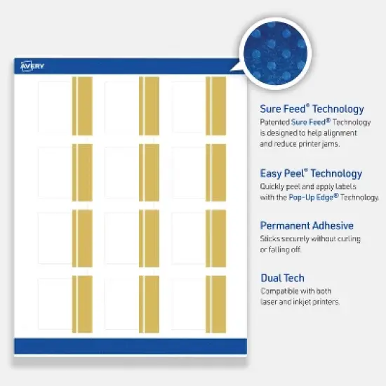 Avery Printable Square Labels, Gold Double-Dipped Edge, 2" x 2", Matte White Square Labels, Permanent, Laser/Inkjet, 120ct, Great for Product Labels image {2}