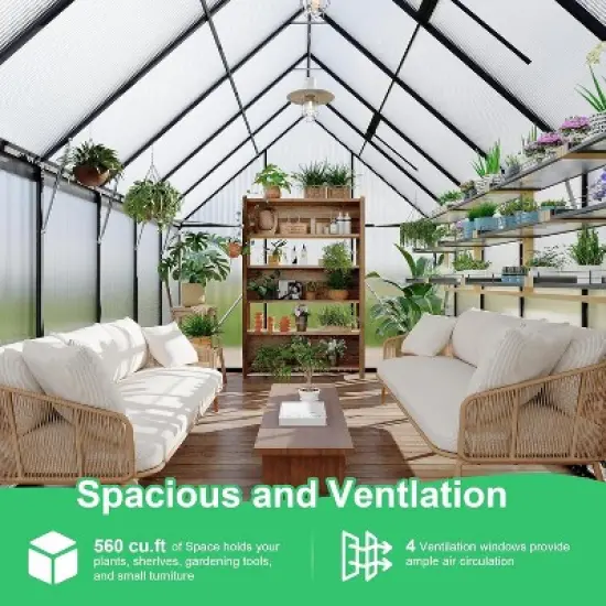 Greenhouse 6x7 Aluminum-Framed Heavy Duty Polycarbonate with Quick Setup Structure and Roof Vent Large Enhanced Outdoors Green House Kit image {2}