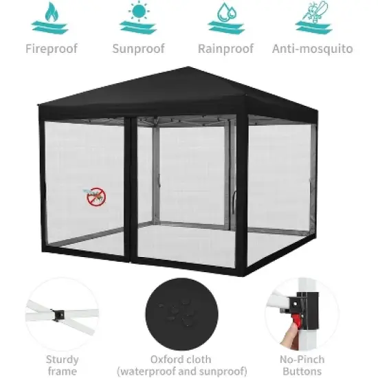 10 x 10 FT Pop Up Canopy, Party Tent with Mosquito Netting, Height Adjustable Instant Sun Shade, Portable Screen Shelter for Parties, Camping, Events image {2}