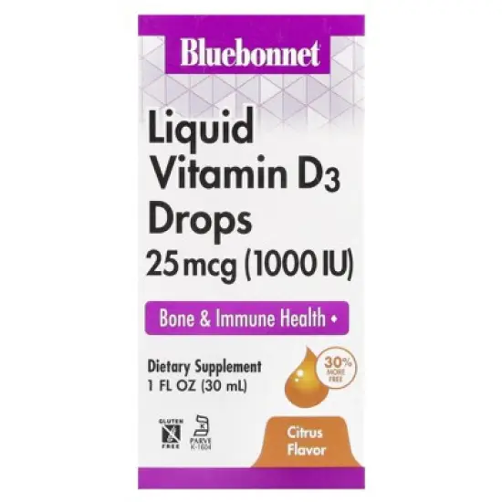 Bluebonnet Nutrition Liquid Vitamin D3 Drops, Citrus, 25 mcg (1,000 IU), 1 fl oz (30 ml) image {4}