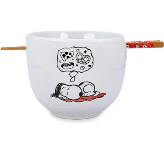 Silver Buffalo Peanuts "Munch Time" 20-Ounce Ceramic Ramen Bowl and Chopstick Set image {1}