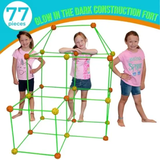 Funphix 77 Pc Fort Building Kit with Glow in the Dark Sticks - Fun Construction Toy for Age 5+ ( Orange & Yellow balls) image {1}