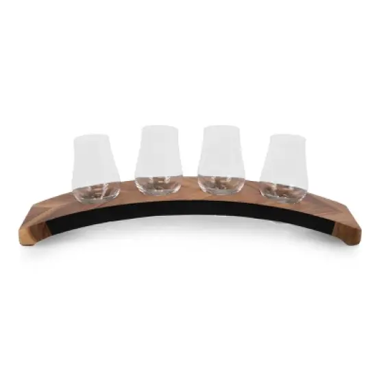 Legacy Acacia Wood Lowlands Whiskey Flight Glencairn Glass Tasting Set image {1}