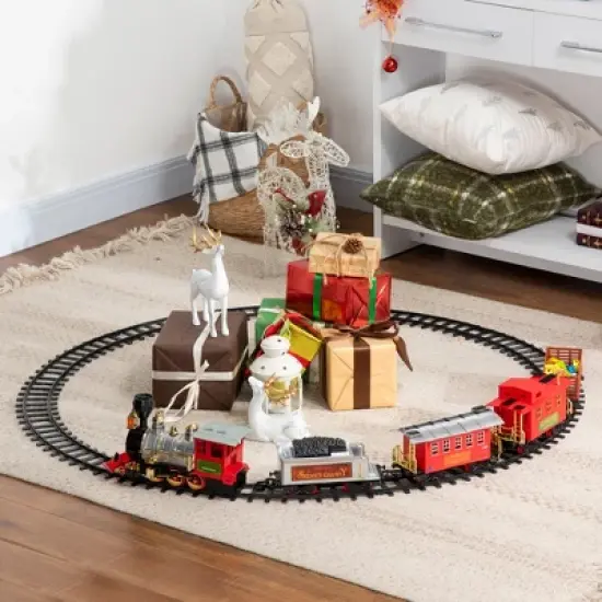 Qaba Sounds & Lights Christmas Tree Train Set for Under the Tree with Large Tracks, North Pole Express Train Set Holiday Toy for Kids, Christmas Gift image {2}