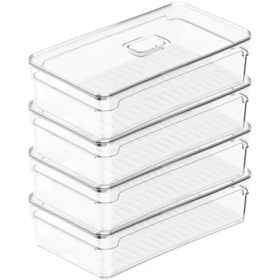 OU Fridge Organizer Bin with Vented Lid, Clear Stackable Refrigerator Storage Bin, Produce Kitchen Storage Container, 11.8" Depth, BPA Free image {11}