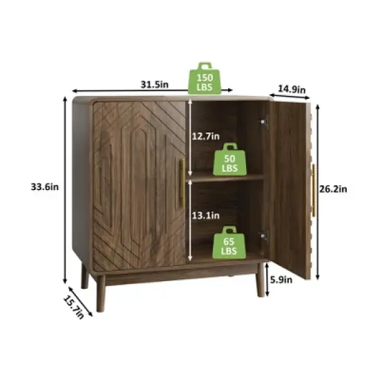 KTMBDW 2 Door Sideboard Buffet Cabinet, Kitchen Storage Buffet, Cupboard Console Table, Boho Accent Liquor Cabinet, Brown image {5}