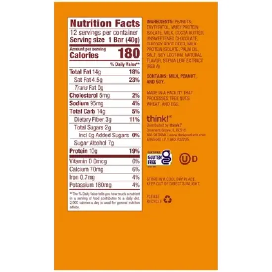 think! High Protein Keto Peanut Butter Bars - 12Pk image {3}