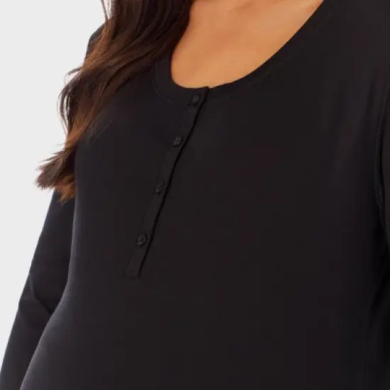 Warm Essentials by Cuddl Duds Smooth Stretch Thermal Maternity Henley Top - Black image {3}