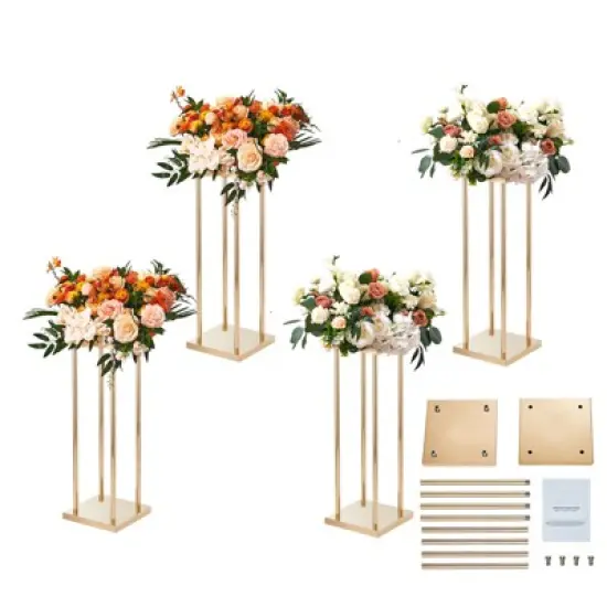 VEVOR 4PCS Gold Metal Column Wedding Flower Stand, 23.6inch High With Metal Laminate, Vase Geometric Centerpiece Stands, Cylindrical Floral Display image {5}