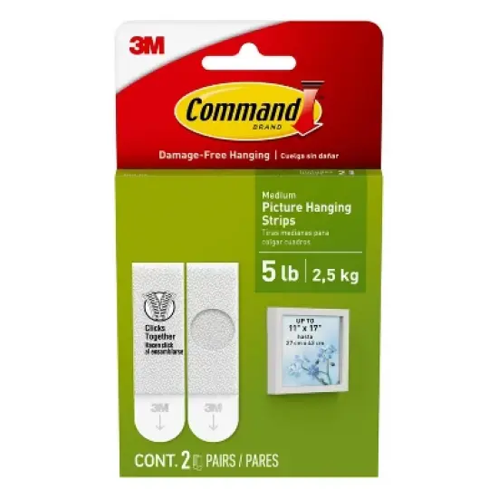 Command 5lbs Picture Hanging Strips White: Damage-Free Wall Adhesive, Art & Stationery Mounting, 2-Pack image {12}