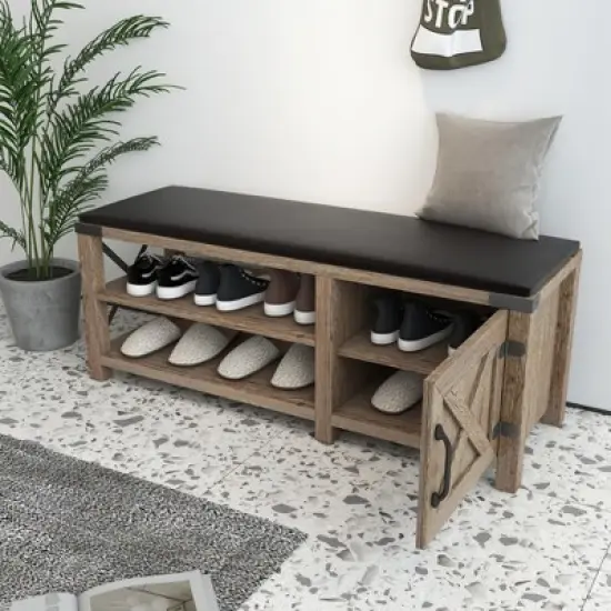 Modern Farmhouse Shoe Bench, Light Brown - ModernLuxe image {1}