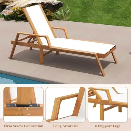 Costway 1/2 PCS Outdoor Chaise Lounge with  Adjustable 5-position Backrest Solid Wood Frame image {5}