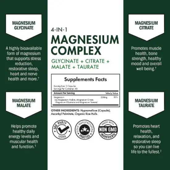 Magnesium Complex Supplement, Extra Strength 350mg Magnesium Glycinate Citrate, Supports Heart Health Sleep Nerves Muscles, Bioschwartz, 90ct image {1}