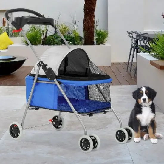 FDW 4 Wheels Pet Stroller Cat Dog Stroller Portable Folding Travel Carrier Strolling Cart Waterproof With Storage Basket Mesh Windows image {1}