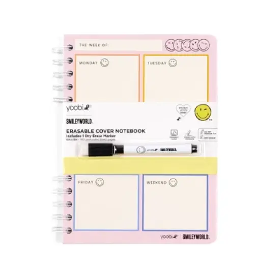 Yoobi SmileyWorld Erasable Cover Notebook 6"x8" with Dry Erase Marker, School Supplies image {2}