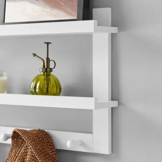 29" x 16" 2 Tier Coat Rack and Wall Shelf White - Danya B. image {4}