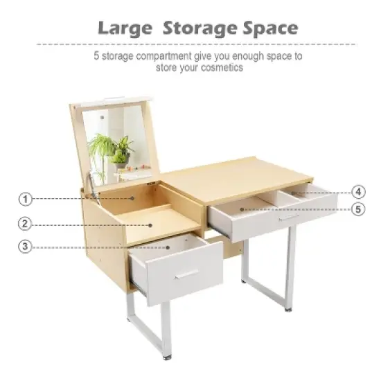 Costway Vanity Table Flip Top Square Makeup Table Writing Table image {4}